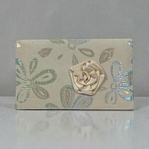 VTG Floral Brocade Clutch Purse Womens Cream‎ Pastel Rose Wedding Evening Bag